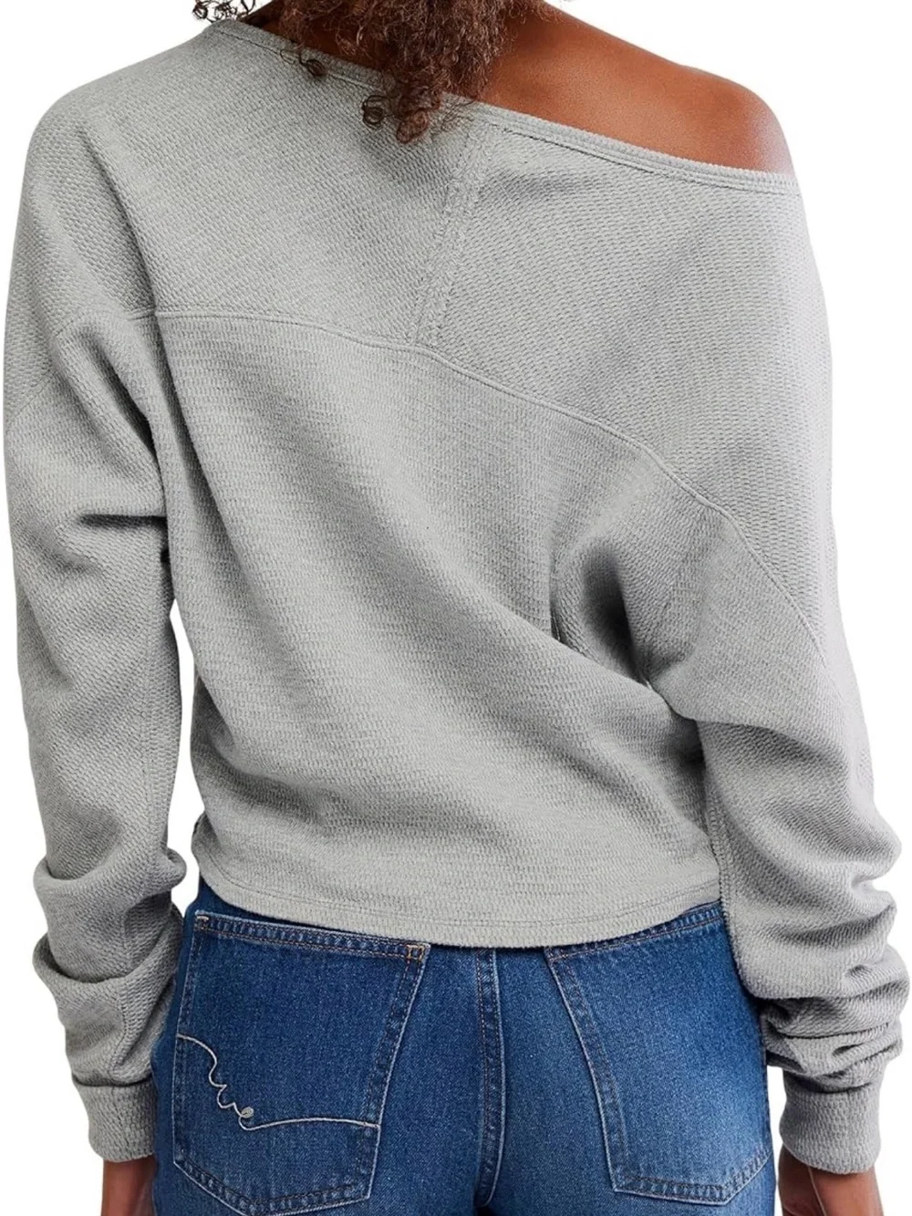 Free People Off-Shoulder Lightweight Knit Sweatshirt in White